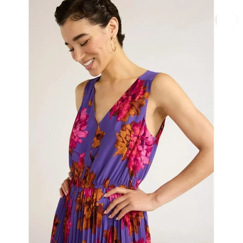 Sofia Vergara Sleeveless Pleated V-Neck Sheer Dress, Above Ankle Length, Size S - Picture 8 of 8